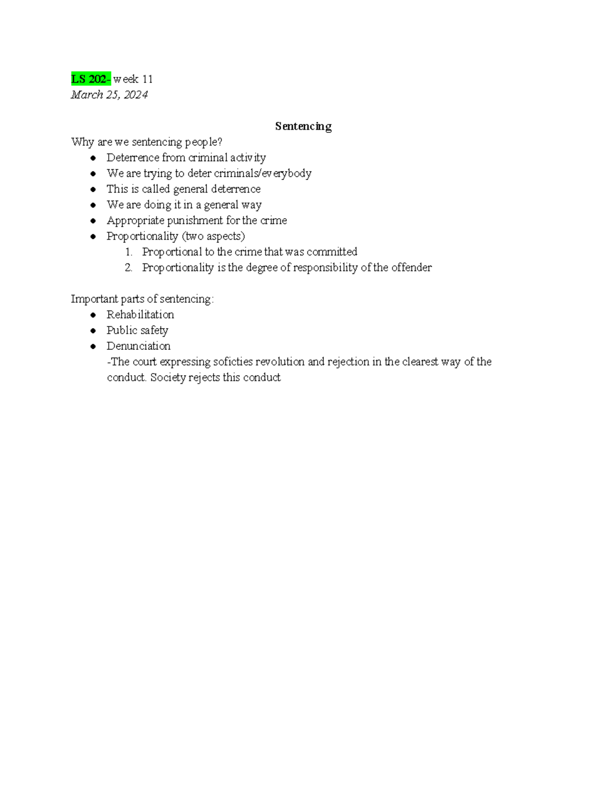 LS 202- week 11 - week 11 notes - LS 202- week 11 March 25, 2024 ...