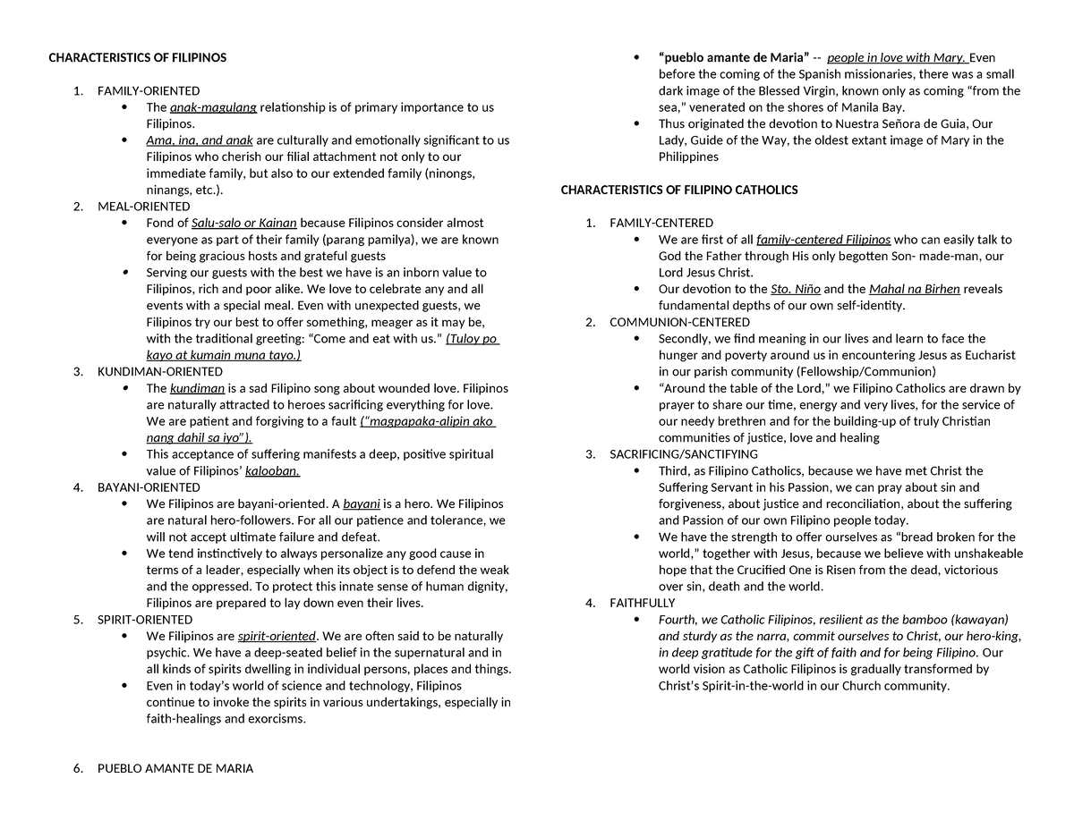 Filipino-catholics - Catholicism - CHARACTERISTICS OF FILIPINOS 1 ...