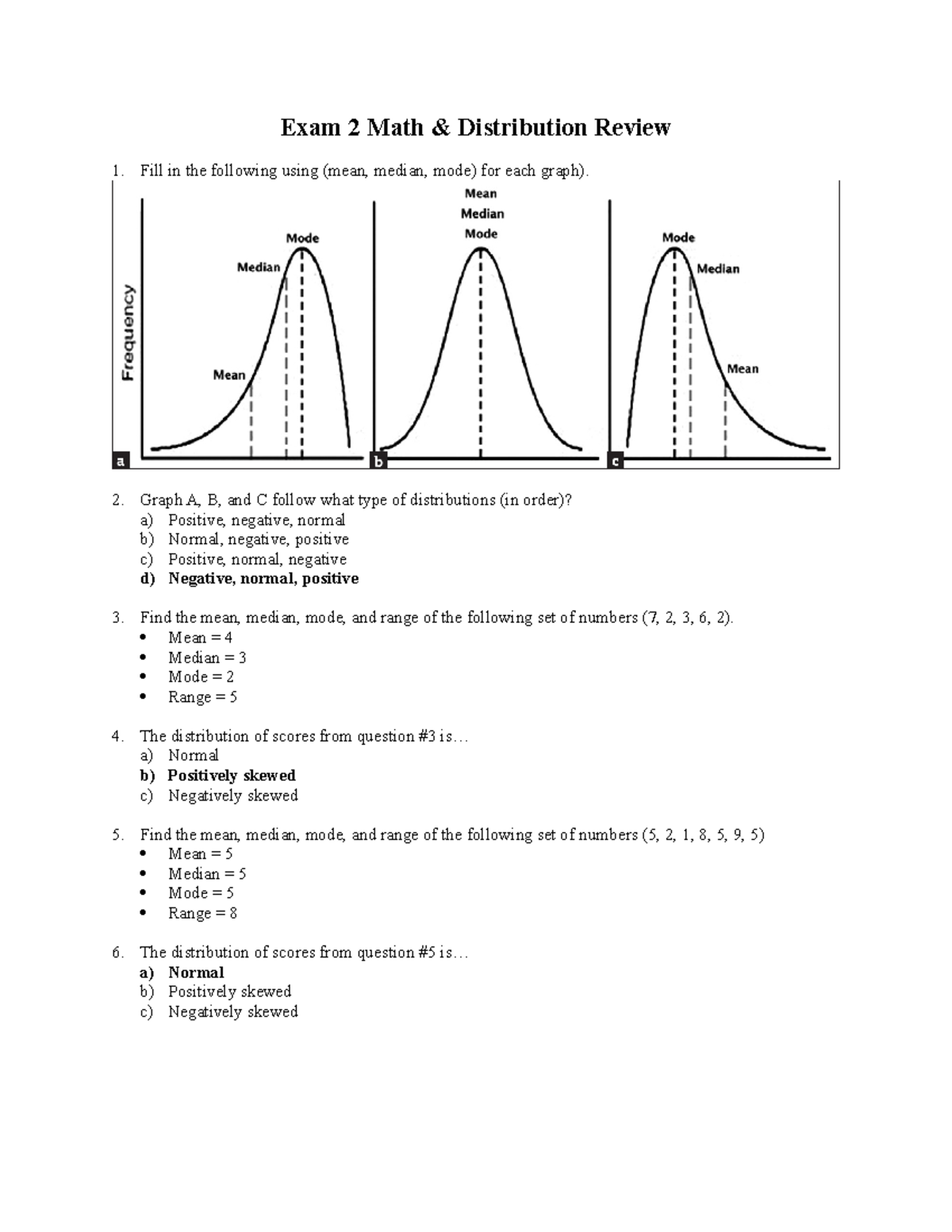 Exam 2 Math and Distribution Review - Answer Key Updated(1) (1) - Exam ...