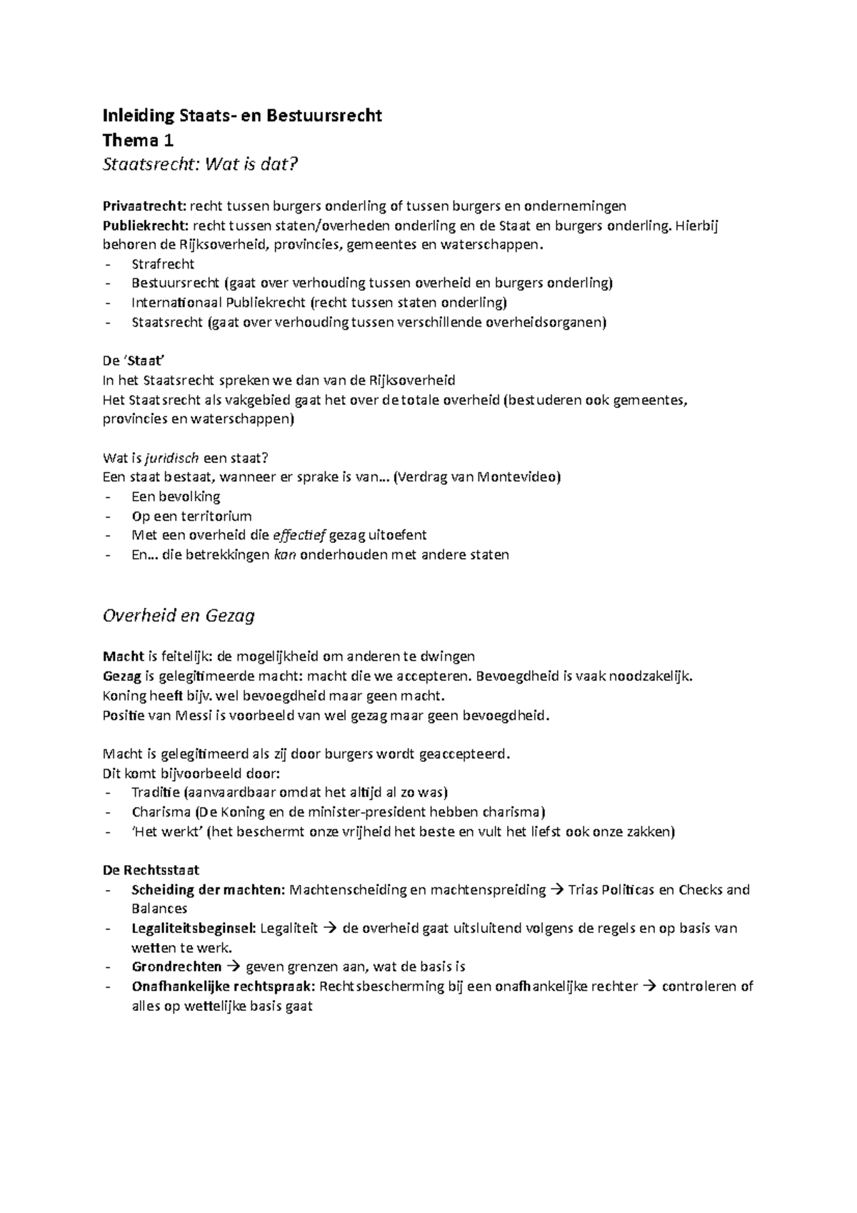 Thema 1 - Samenvatting - Inleiding Staats- En Bestuursrecht Thema 1 ...