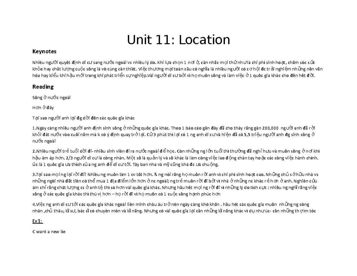 Unit 11 location - bài test - Unit 11: Location Keynotes Nhiềều ng ười