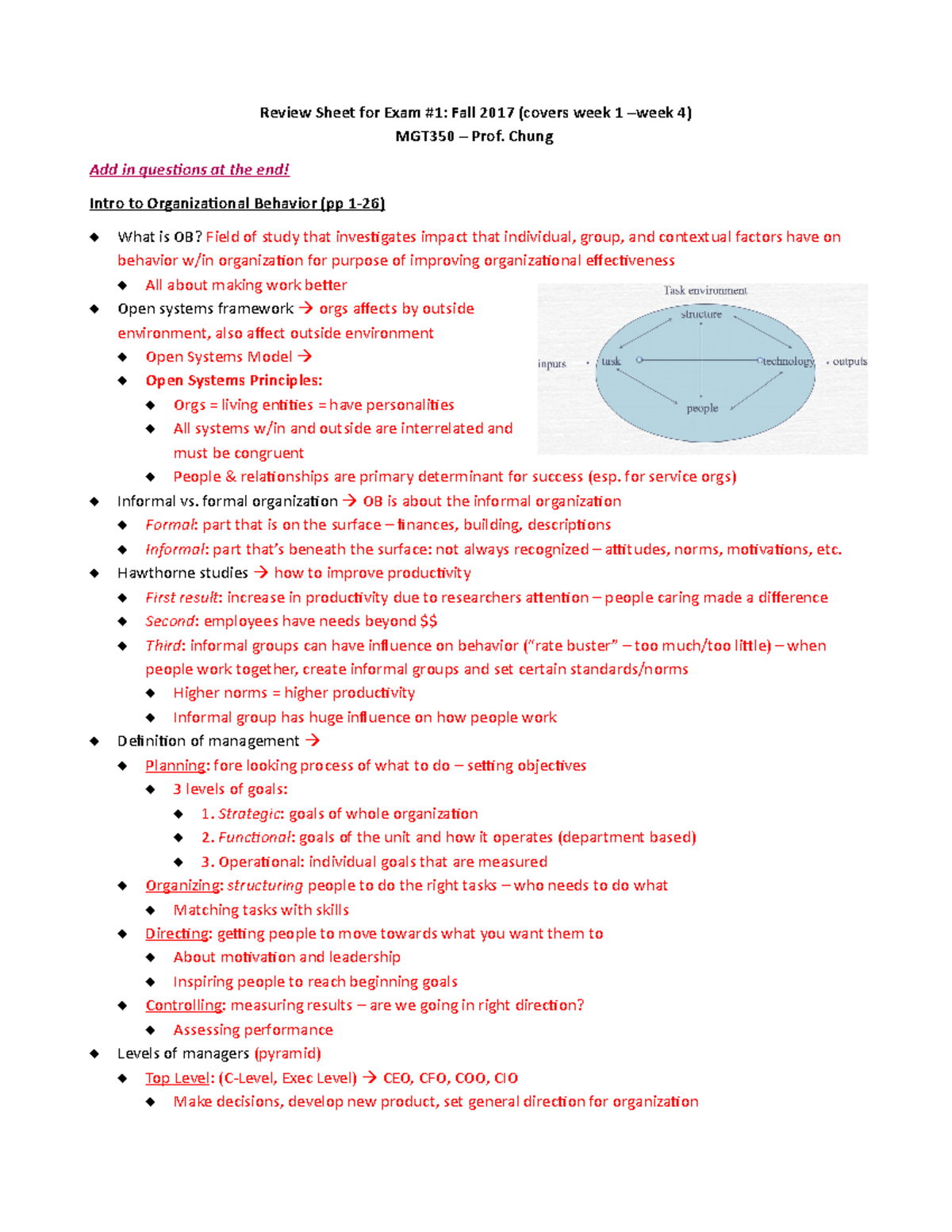 Study Guide Exam 1 - Review Sheet for Exam Fall 2017 (covers week 1 4 ...
