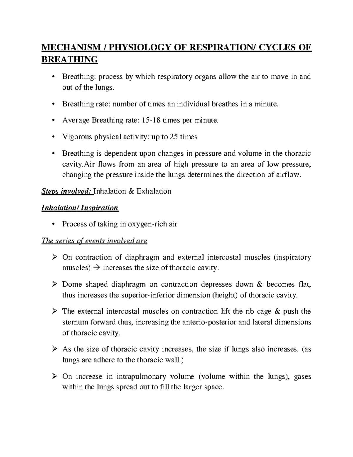 Respiration Continuation MECHANISM / PHYSIOLOGY OF RESPIRATION