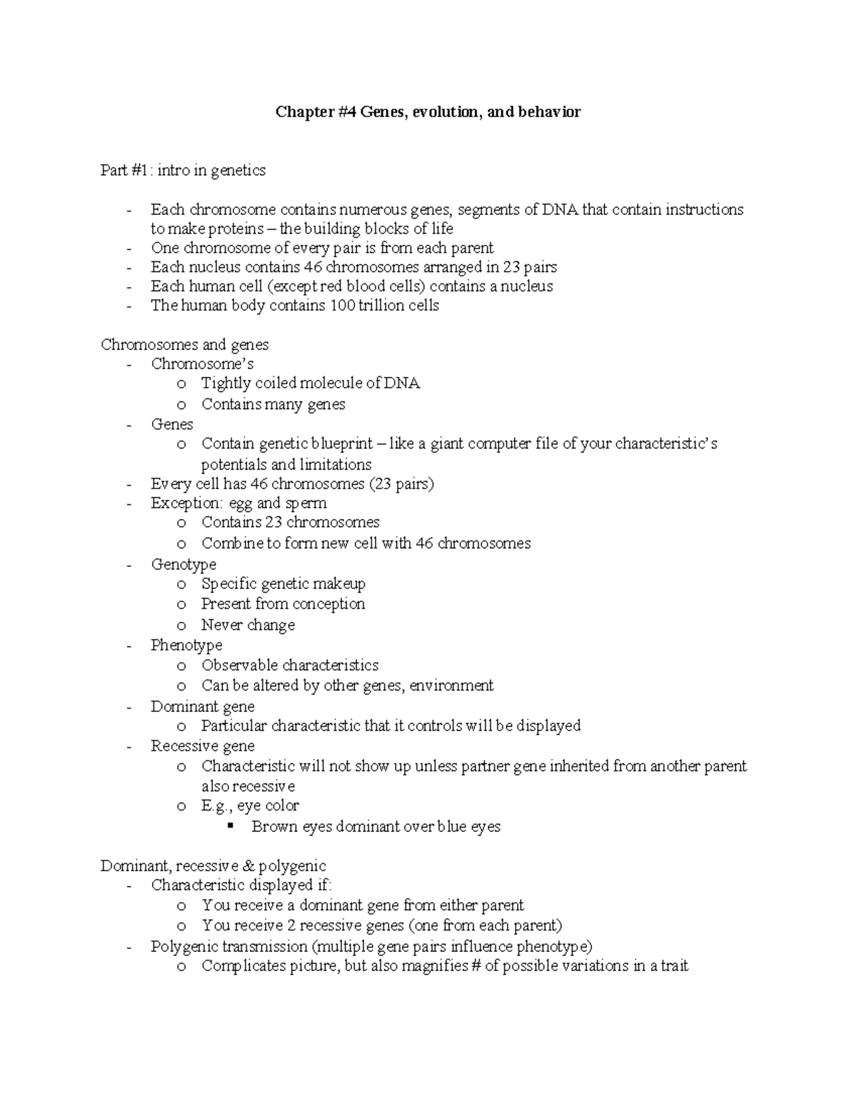 Chapter #4 - Chapter #4 Genes, evolution, and behavior Part #1: intro ...