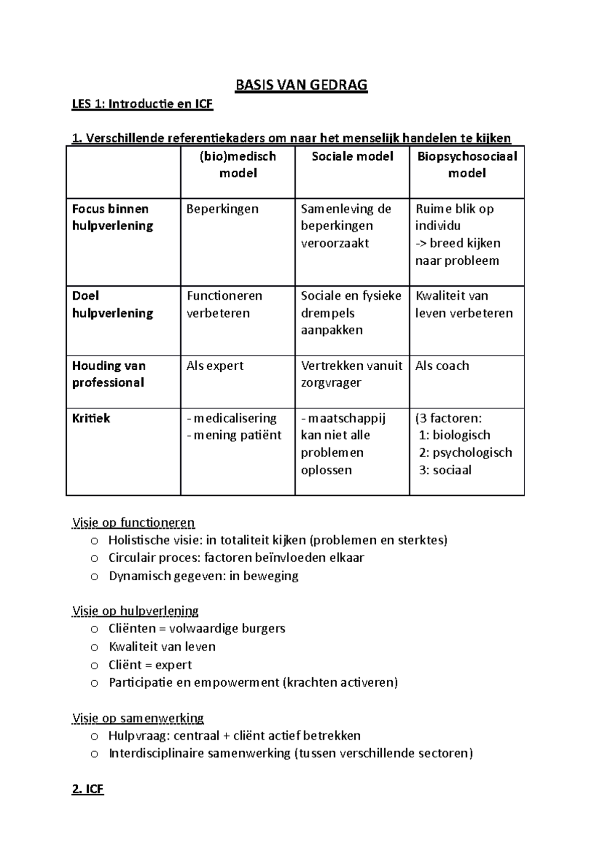 Basis Van Gedrag - BASIS VAN GEDRAG LES 1: Introductie En ICF ...