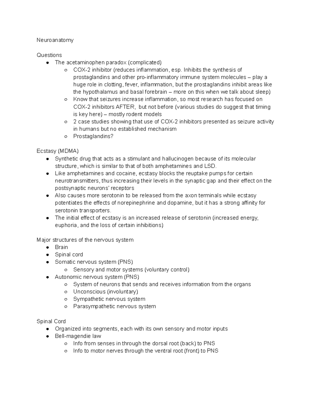 Psych notes 9 7-9 9 - Neuroanatomy Questions The acetaminophen paradox ...