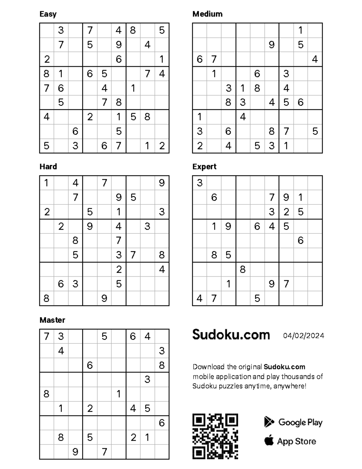 Sudoku letter 04-02-2024 - Easy Download the original Sudoku mobile ...