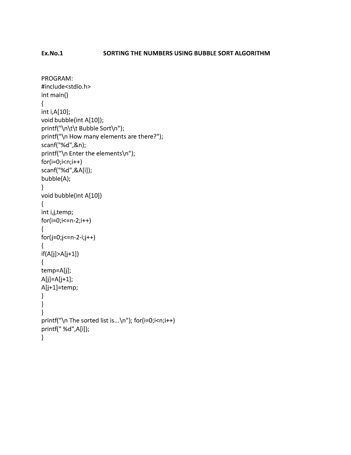 Bubble sorting lab manual