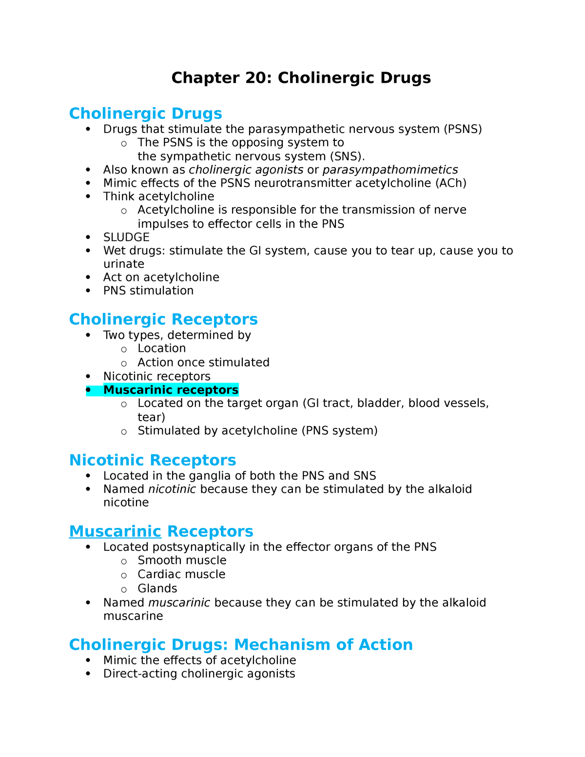 write an essay on cholinergic drugs