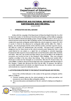 Narrative Report February 16, 2023-DRRM-Earthquake ang Fire Drill - CRN ...