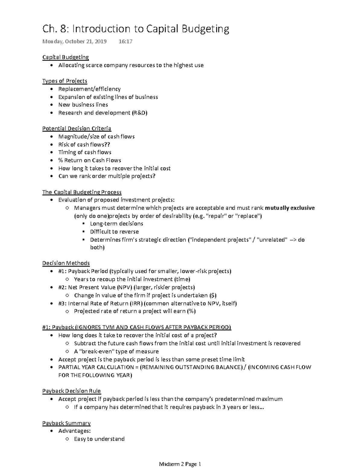 Ch. 8 Introduction to Capital Budgeting - Warning: TT: undefined ...