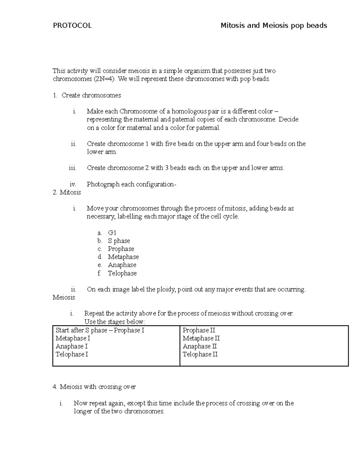 Protocol Mitosis Meiosis Beads-1 - PROTOCOL Mitosis and Meiosis pop ...