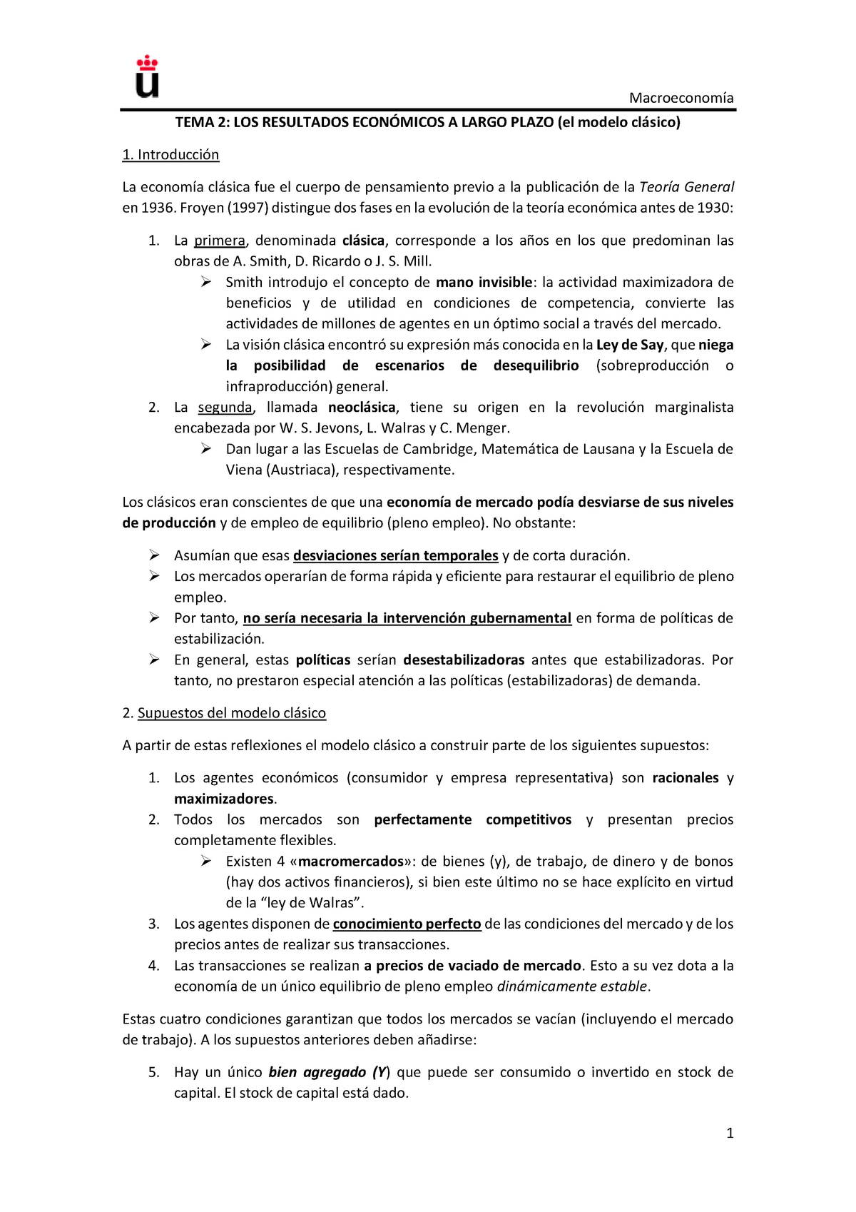 TEMA 2 Los resultados económicos a largo plazo (el modelo clásico) -  Warning: TT: undefined - Studocu