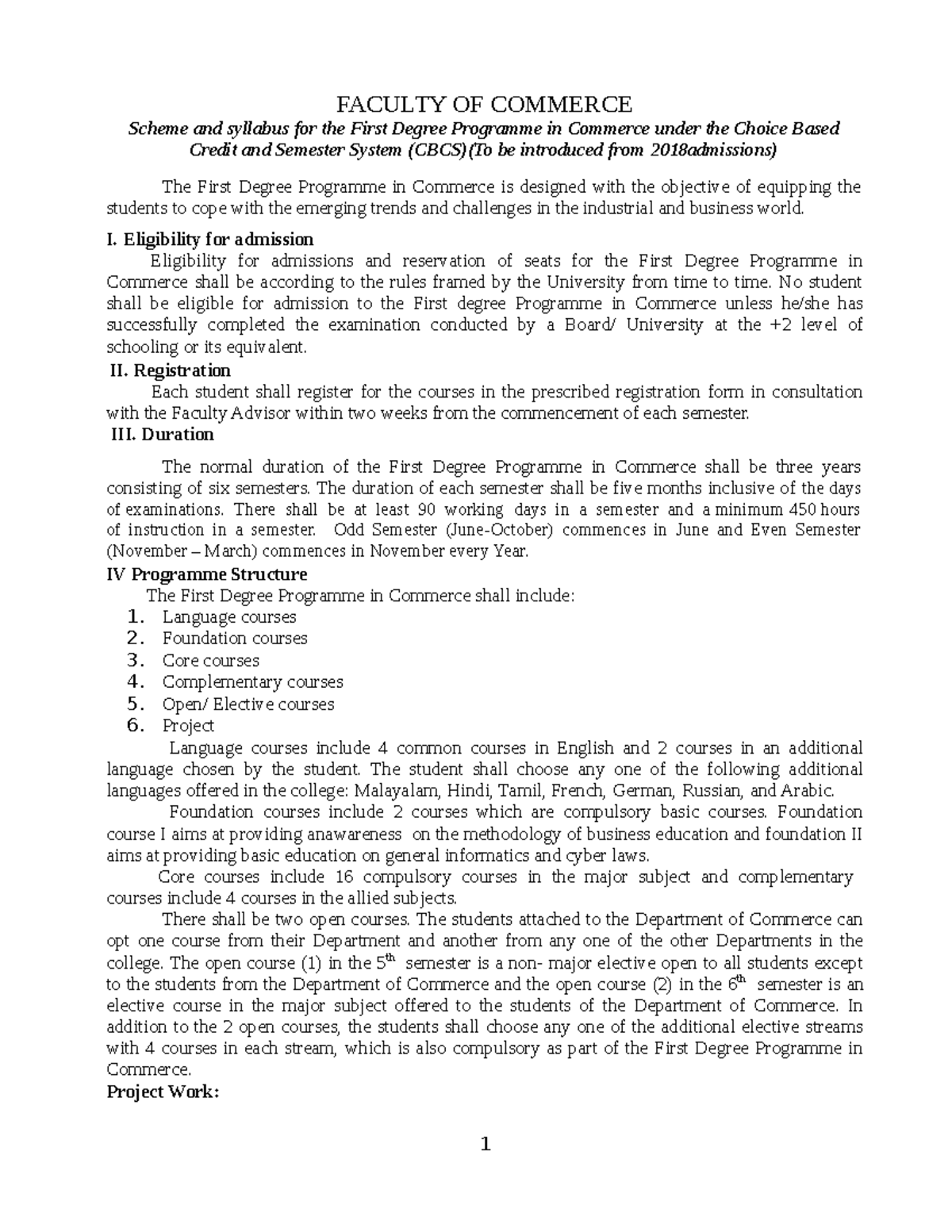 Faculty - FACULTY OF COMMERCE Scheme and syllabus for the First Degree ...