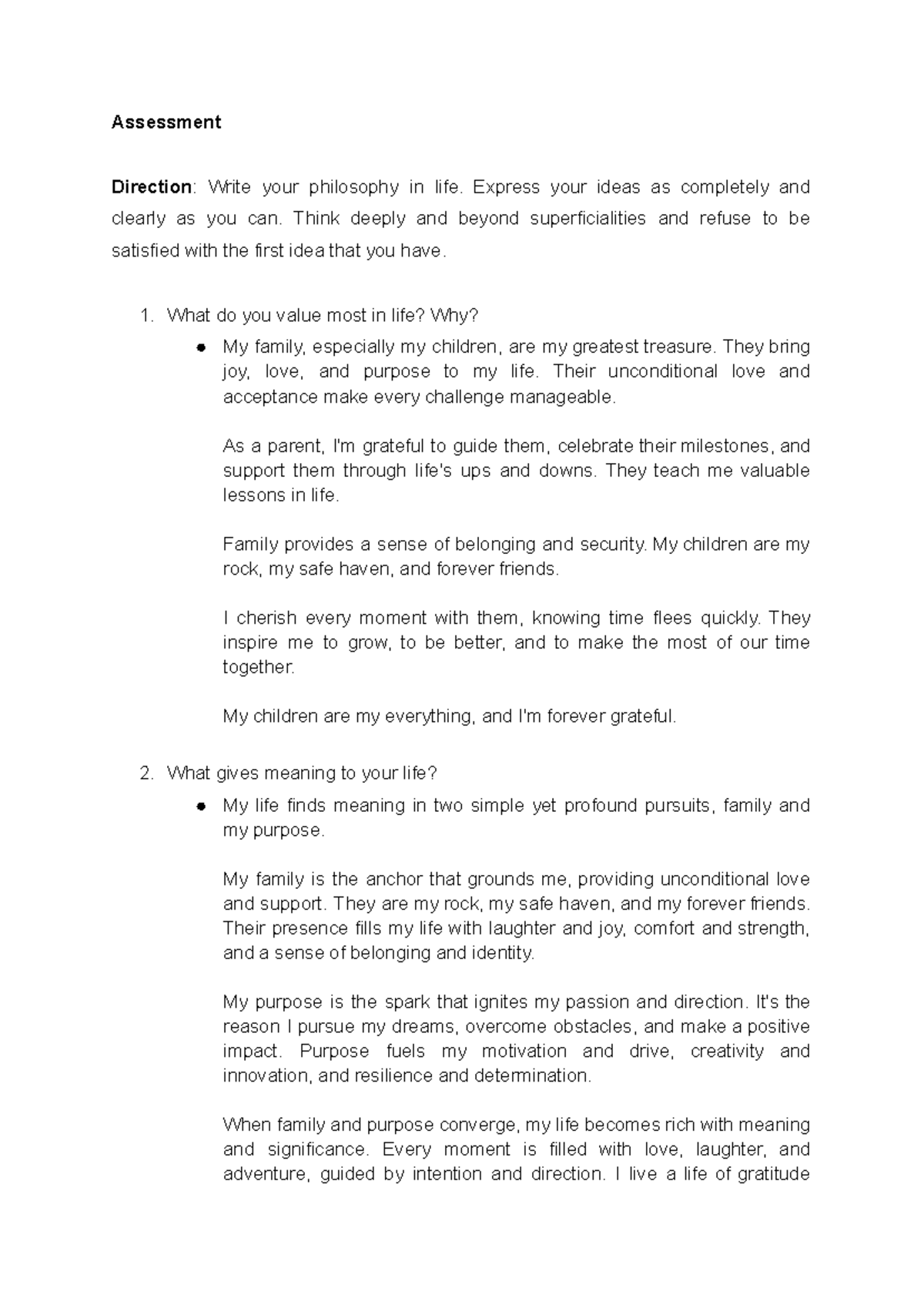 Assessment 1 (UTS) - Assessment Direction: Write your philosophy in ...