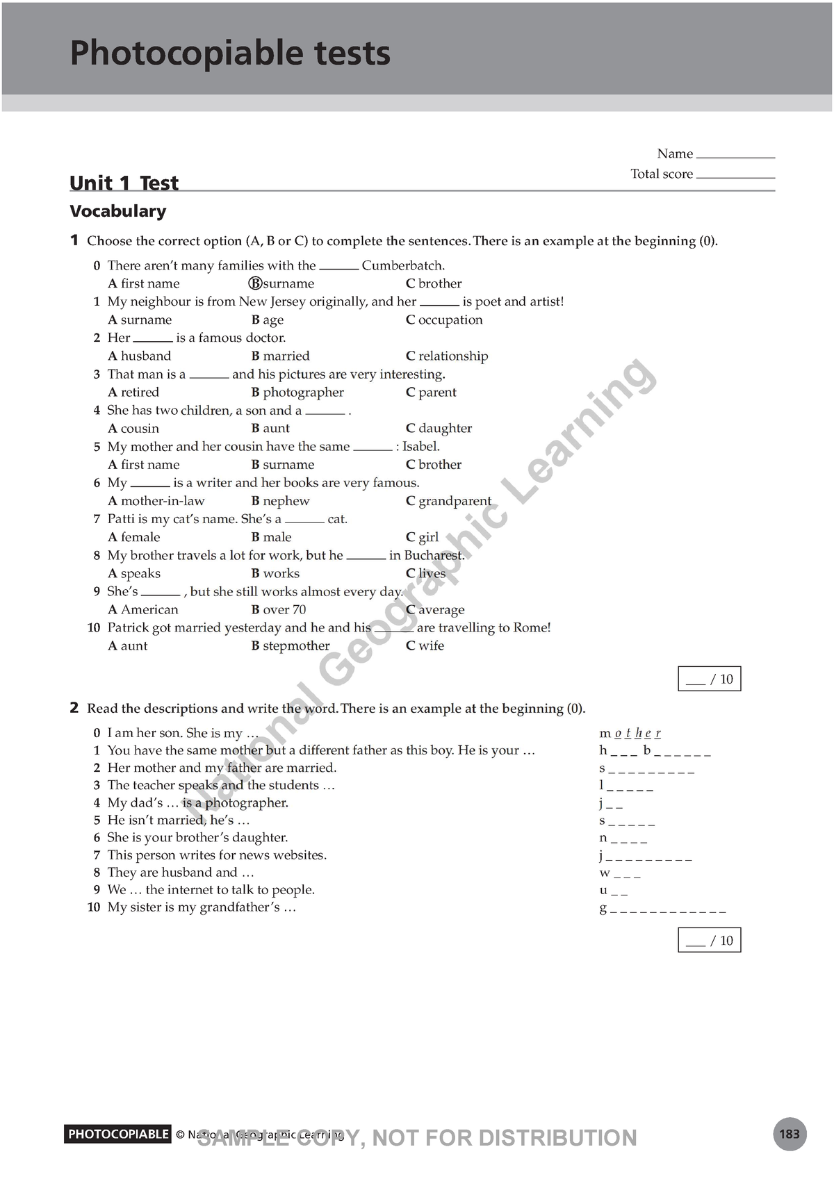 BTTA2.1 - Drgdrgdr - ####### 183 Photocopiable Tests Unit 1 Test ...