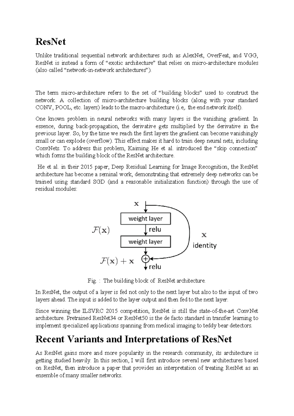 CNN Architecture Inception and Res Net - ResNet Unlike traditional ...
