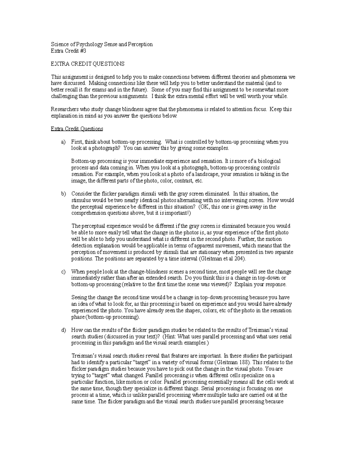 Psych Extra Credit Science of Psychology Sense and Perception Extra