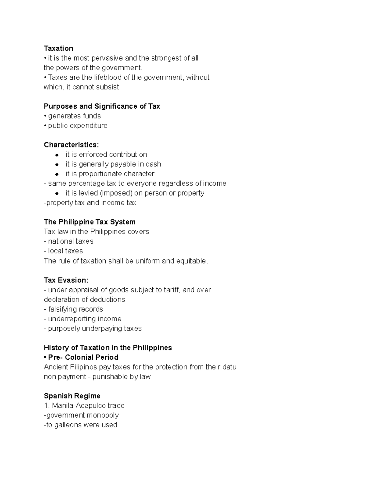 Taxation Readings in the Philippine History Notes Taxation it is