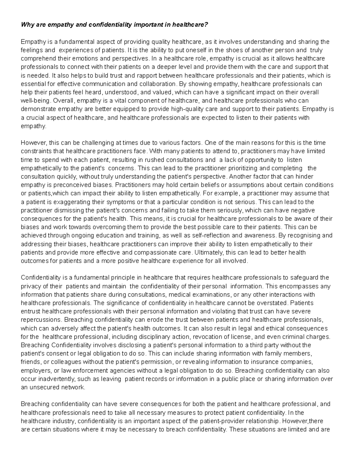 Empathy in health care - Why are empathy and confidentiality important ...