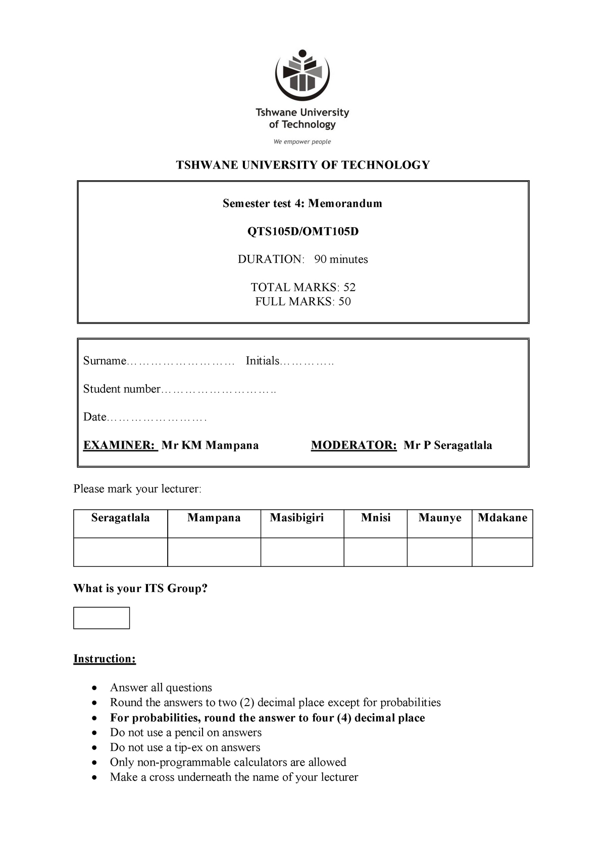 Semester Test 4 Memorandum Provides Answers To Semester Test 4 Question ...