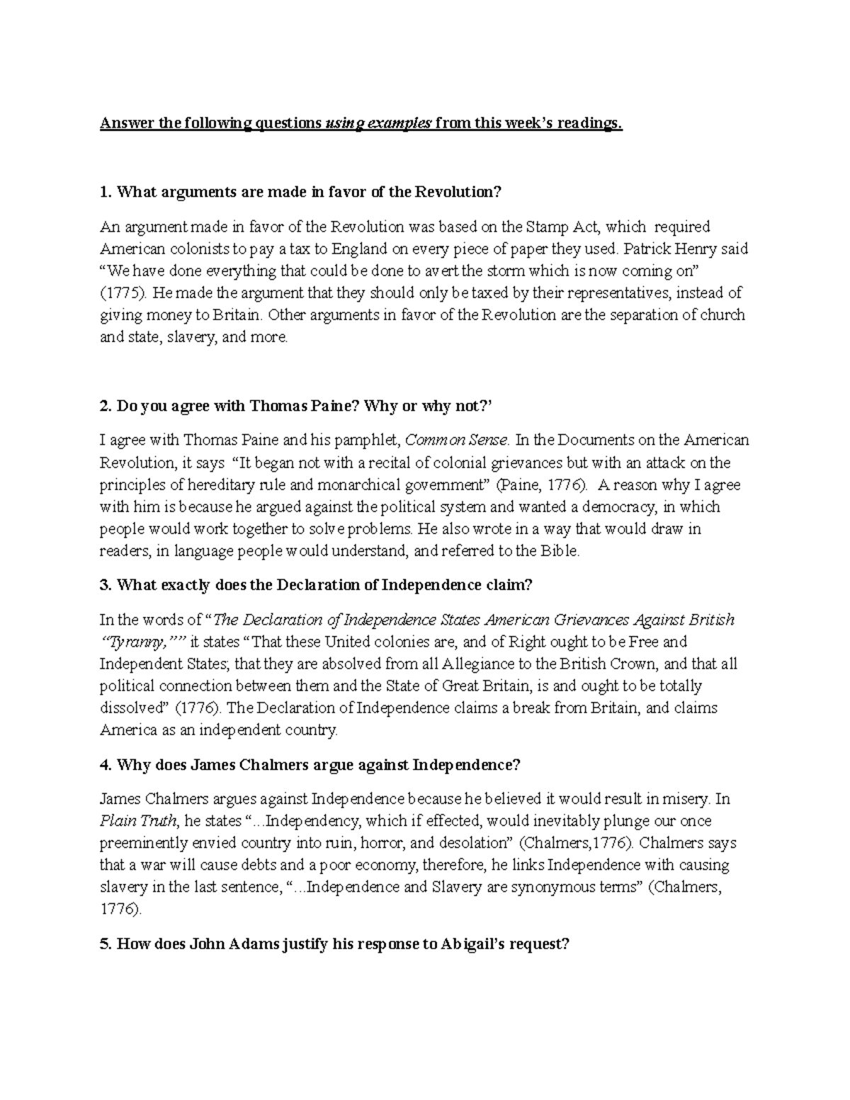 Reading assignment 8 - Answer the following questions using examples ...