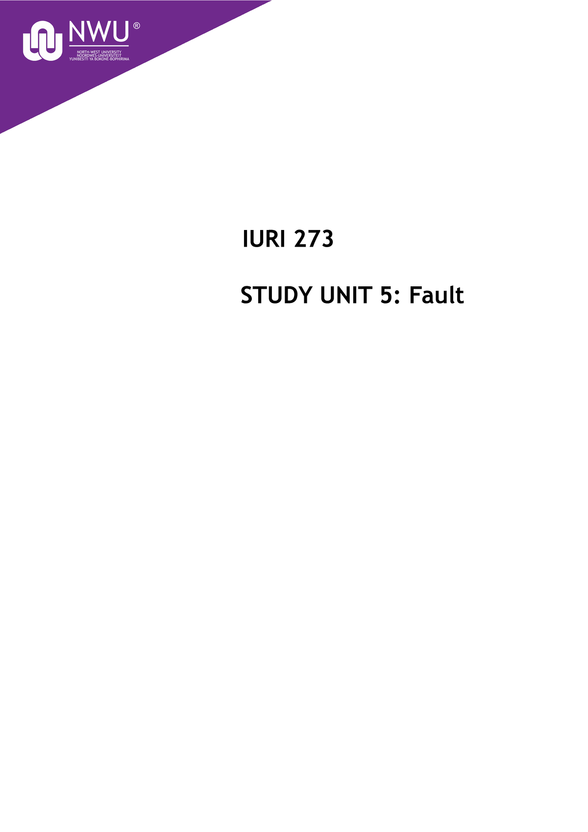 IURI+273+-+2021+-+SU+5 - IURI 273 STUDY UNIT 5: Fault STUDY UNIT 5 ...