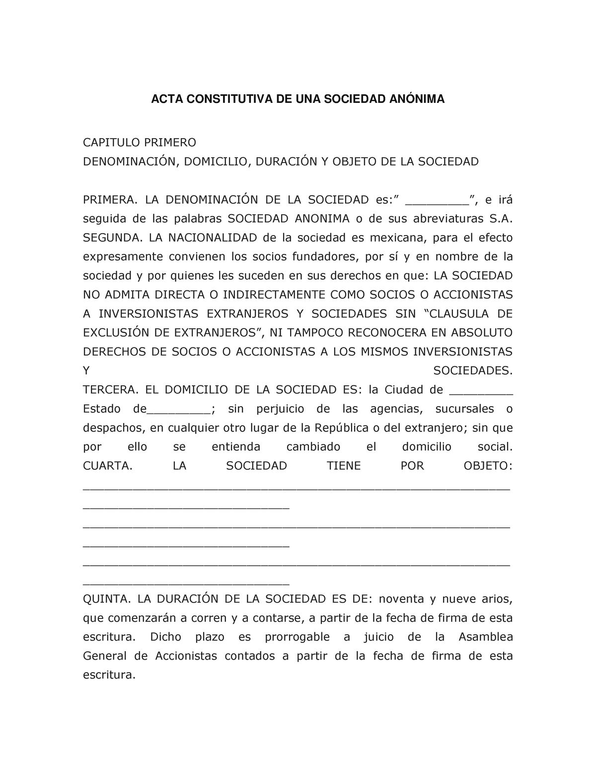 Ejemplo Acta Constitutiva De Una Sociedad Anonima Contabilidad