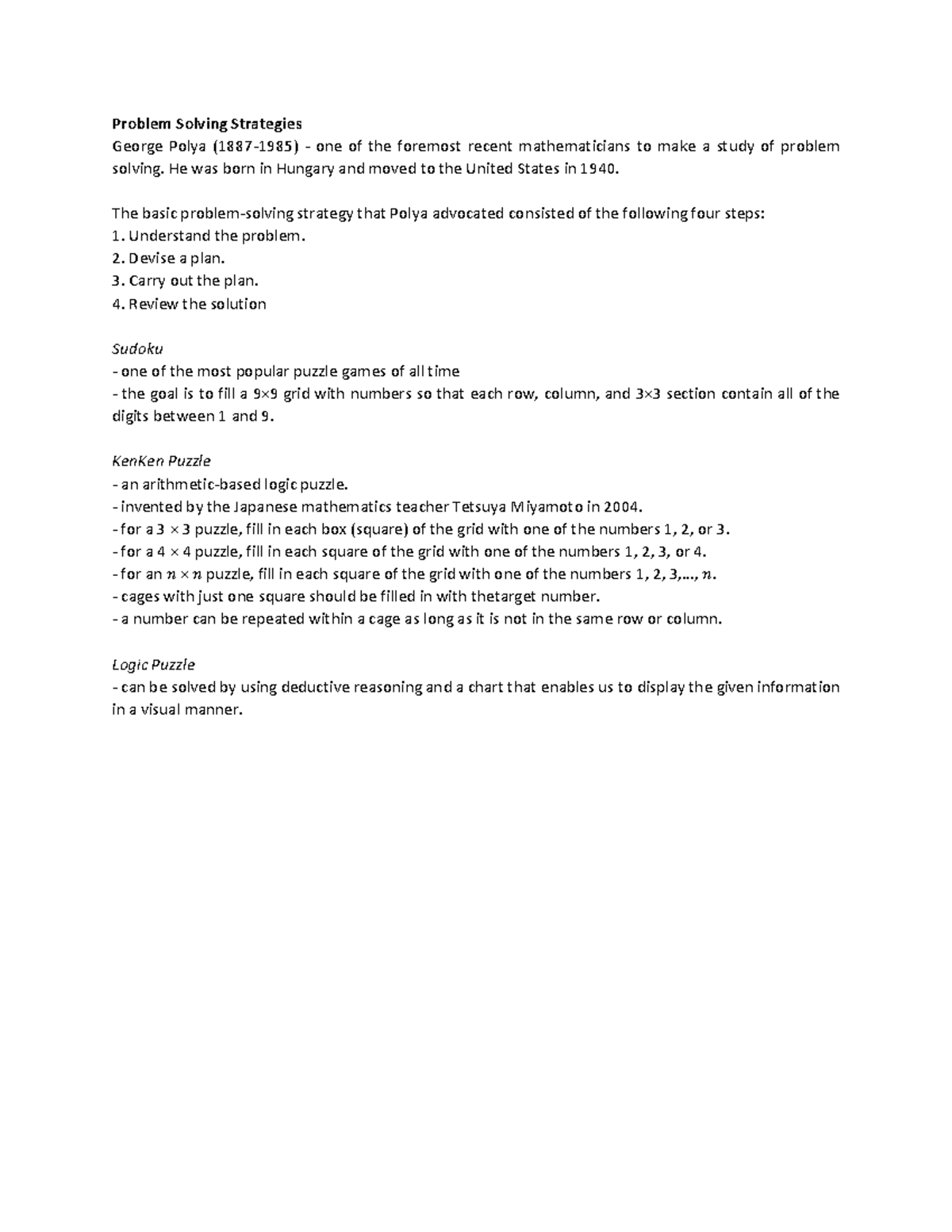 Problem Solving Strategies - Problem Solving Strategies George Polya ...