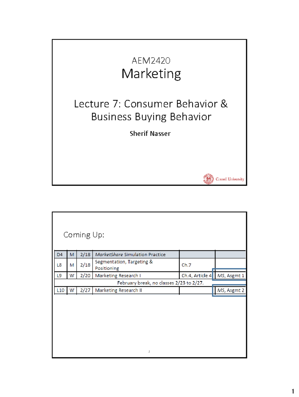 09 Lecture 07 Consumer Behavior&BBB - AEM2420 Marketing Lecture 7 ...