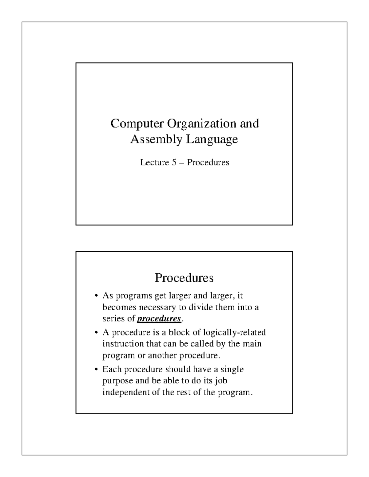 Procedures - Computer Organization and Assembly Language Lecture 5 ...
