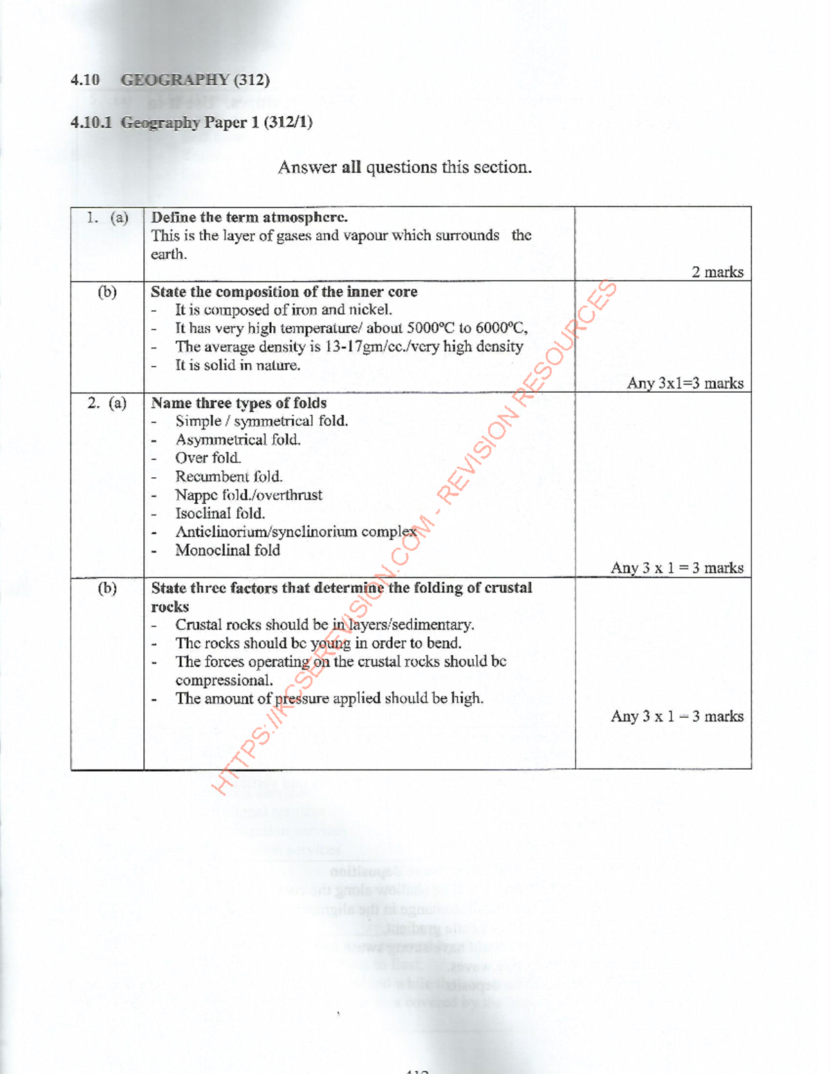 2018 KCSE KNEC Geography PP1 Marking Scheme - Introduction to human ...