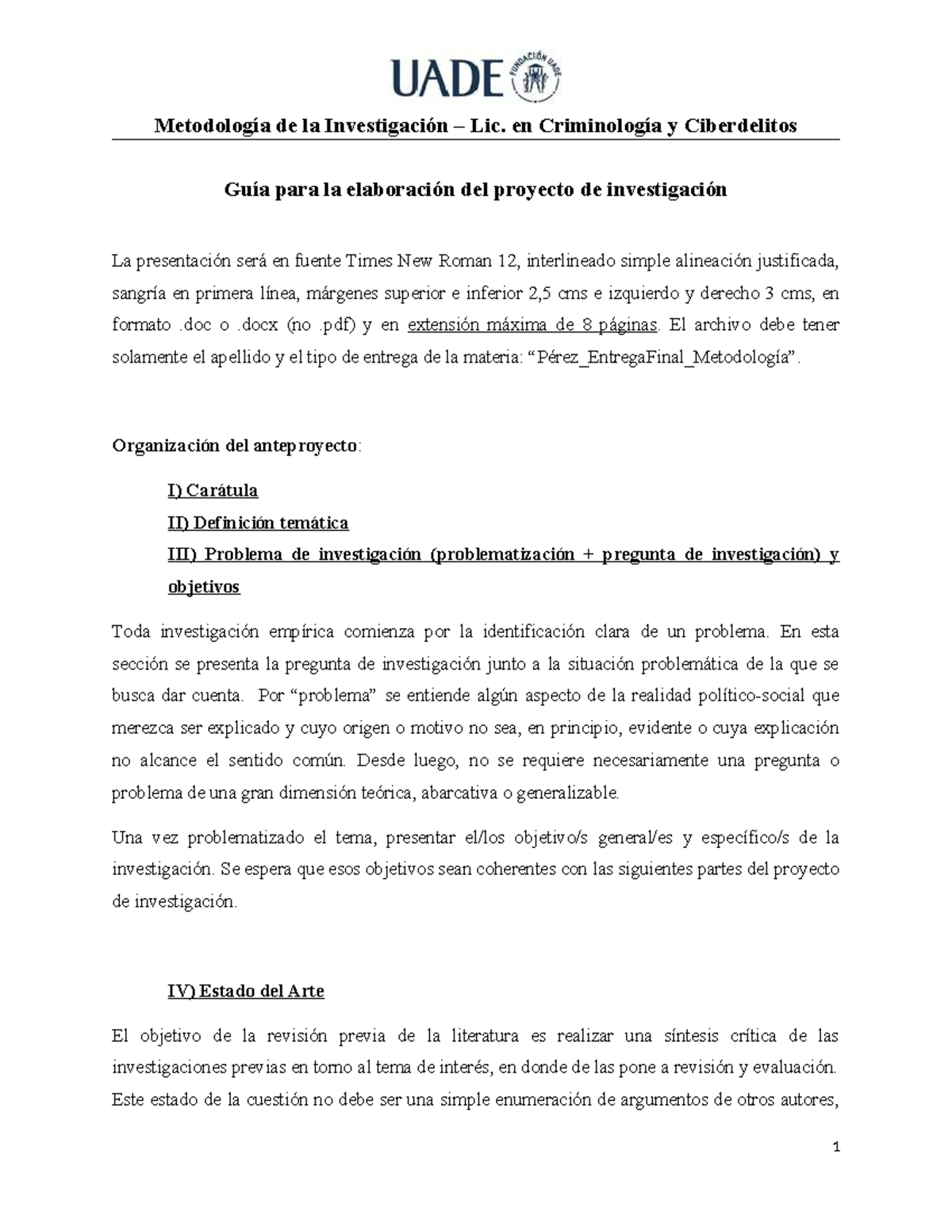 Guía para la elaboración del proyecto de investigación - Metodología de ...