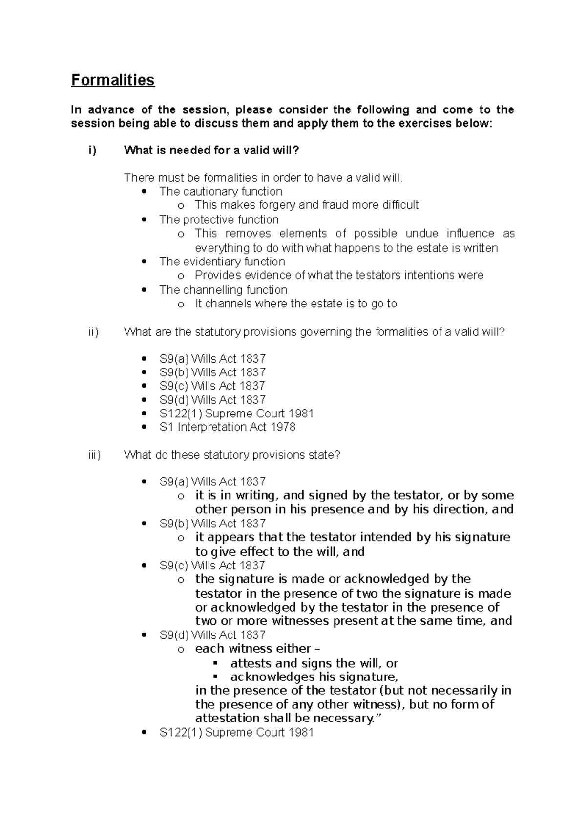Formalities Questions - Formalities In advance of the session, please ...