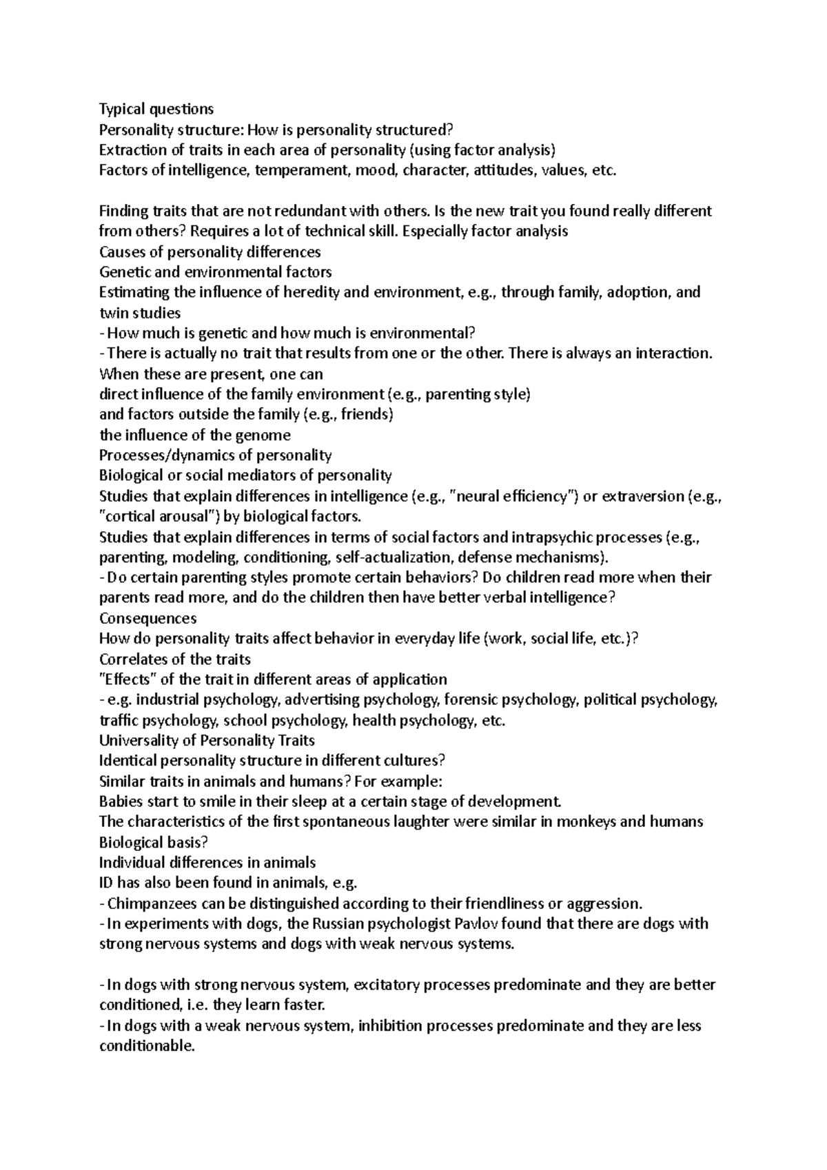 Typical questions Psychology Typical questions Personality