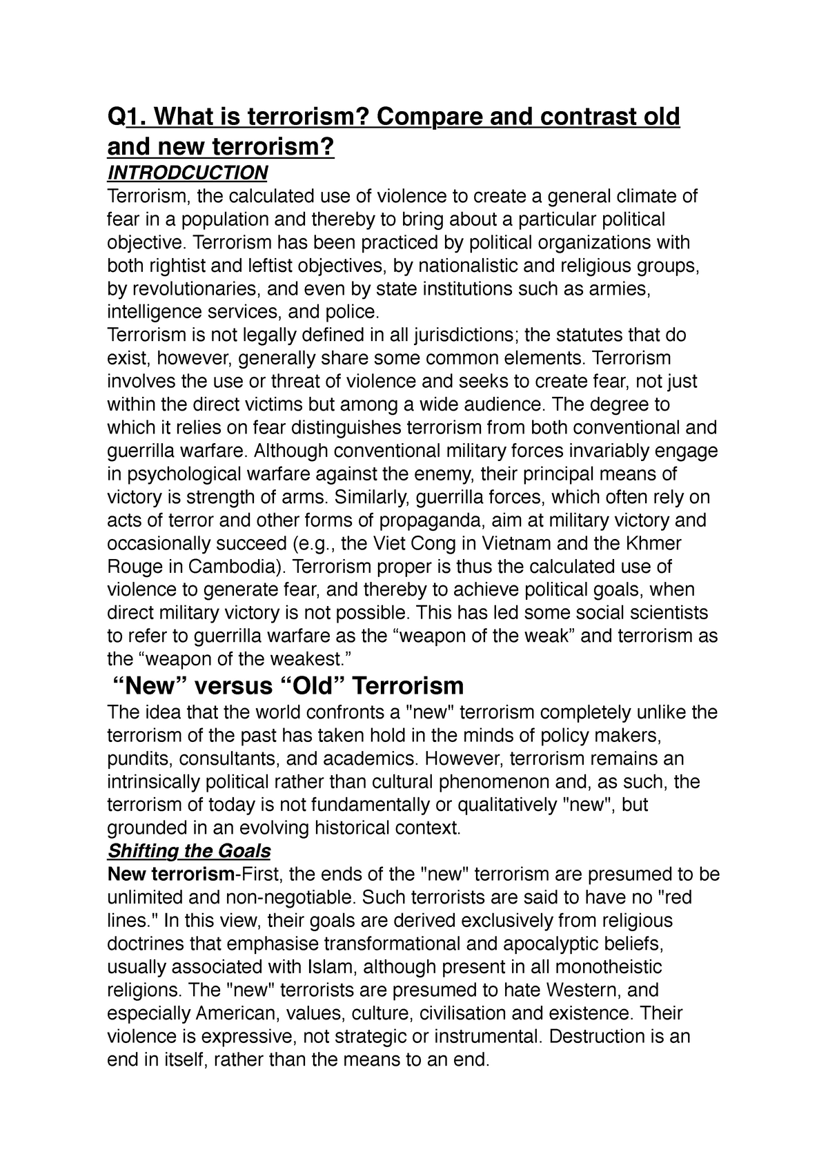 q1-what-is-terrorism-compare-and-contrast-old-and-new-terrorism-q1-what-is-terrorism