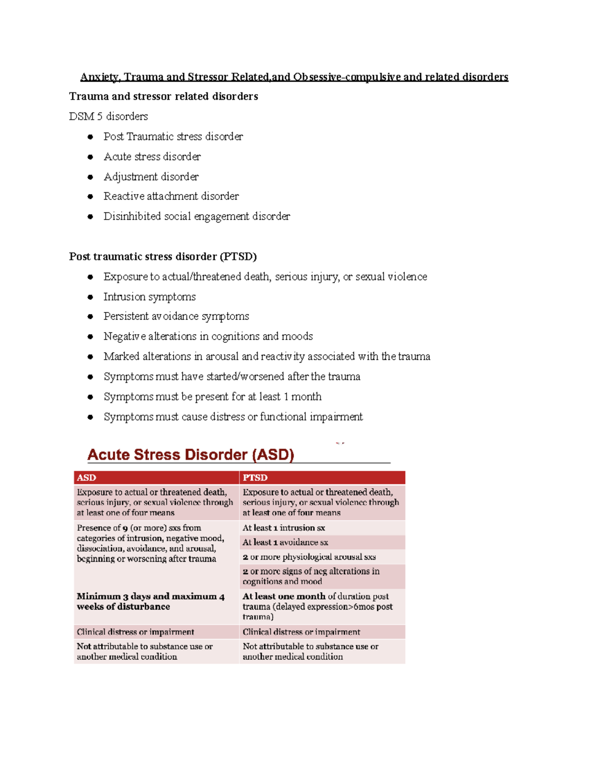 Lecture week: 5 - Anxiety, Trauma and Stressor Related,and Obsessive ...
