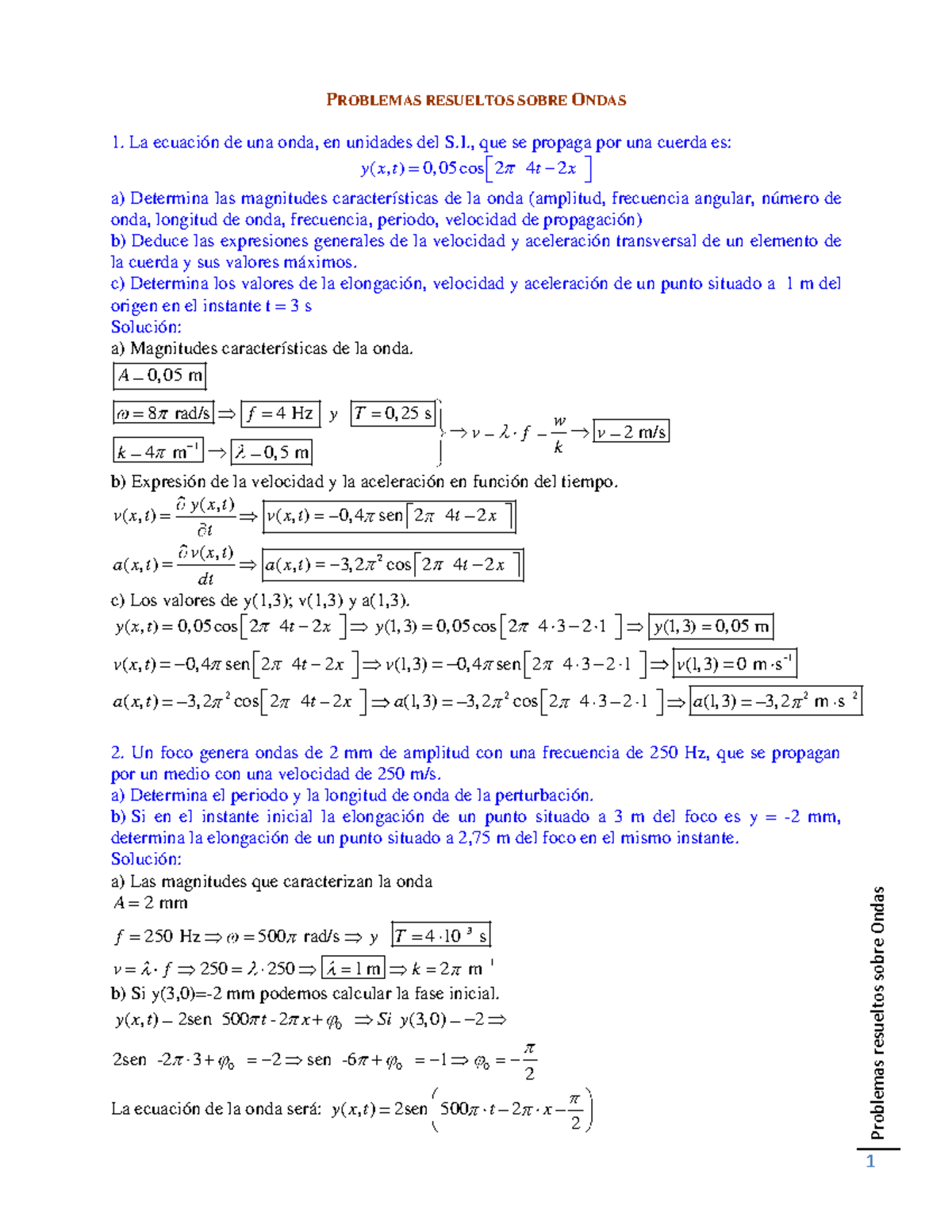 Ep Ond - EJERCICIOS RESUELTOS DE ONDAS - Problemas Resueltos Sobre ...