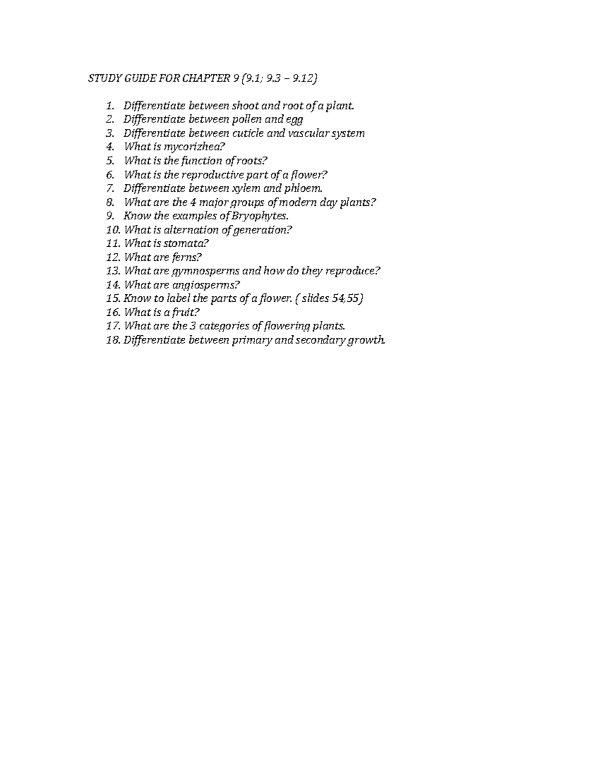 Study Guide FOR Chapter 9 STUDY GUIDE FOR CHAPTER 9 9 9 9