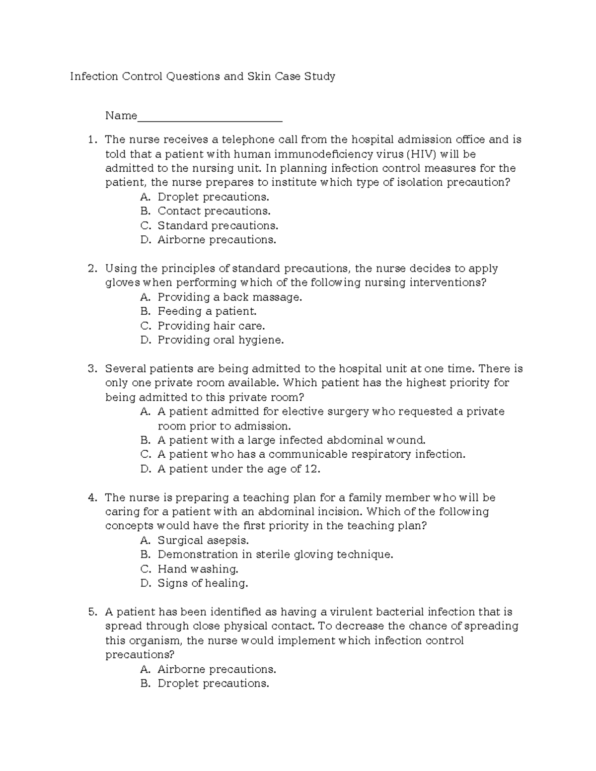 Practice Questions Infection and Skin Case Study Tagged Infection