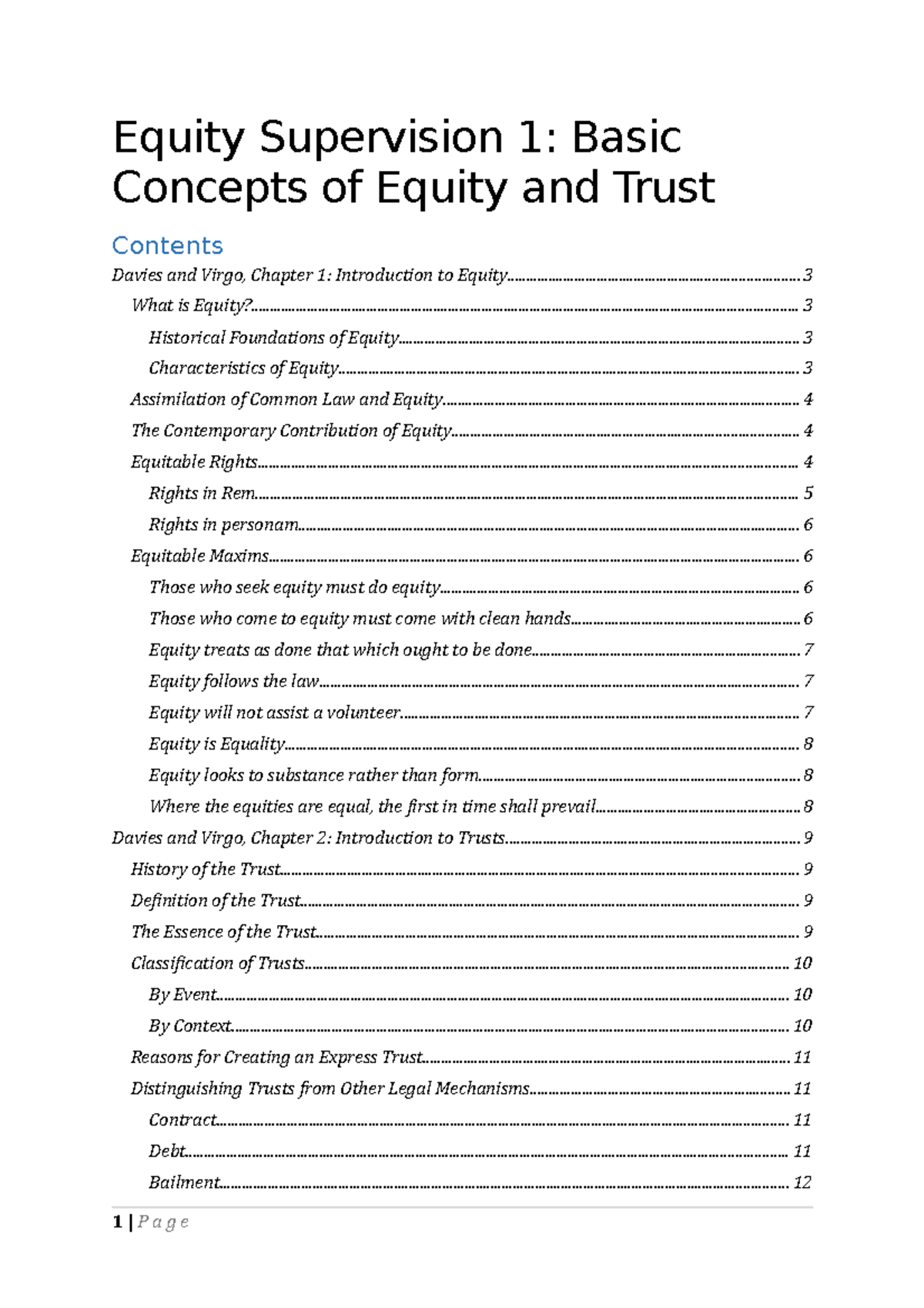 Supervision 1 Notes Basic Concepts of Equity and Trusts - - Studocu