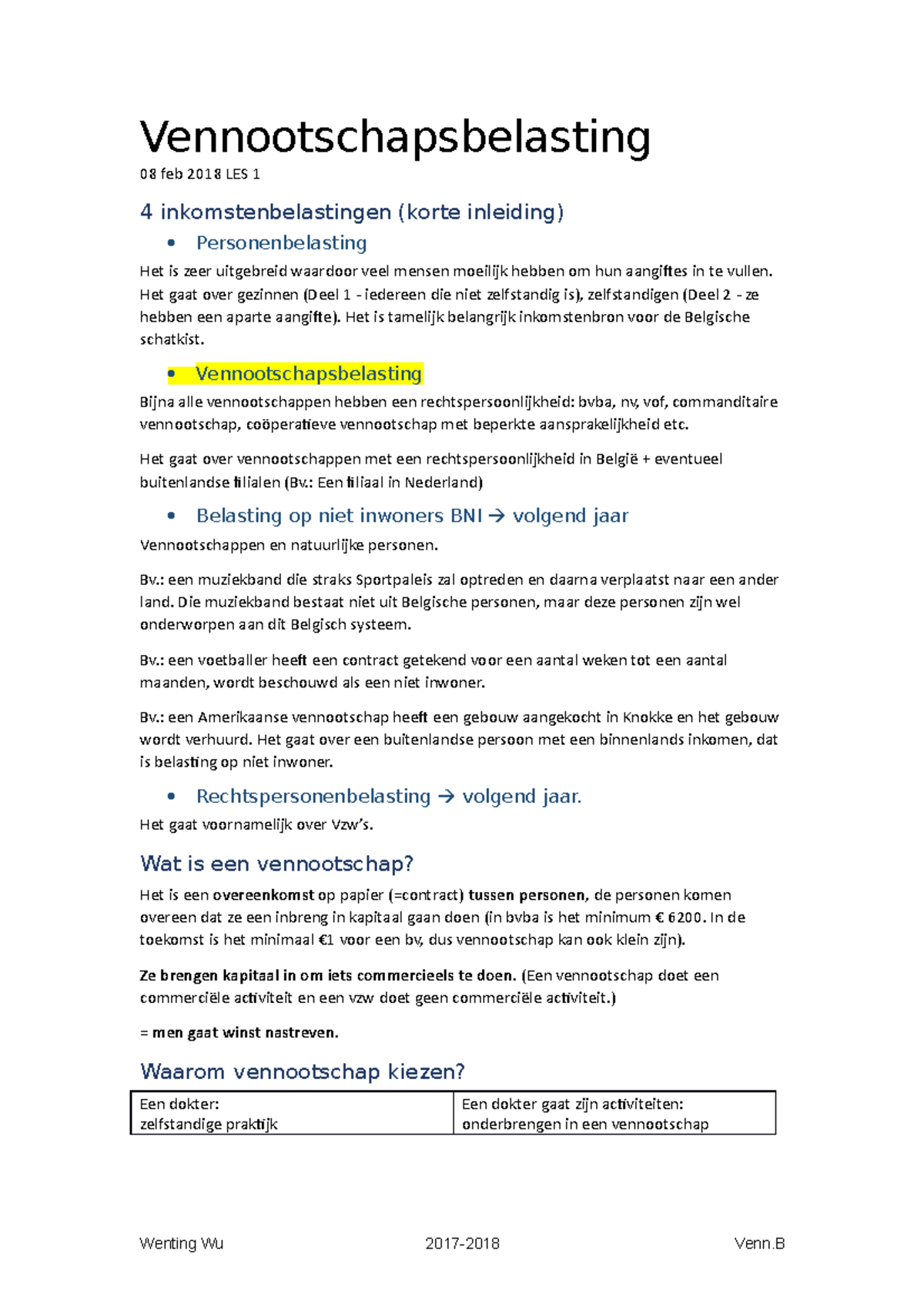 Venn.B Samenvatting - Vennootschapsbelasting 08 Feb 2018 LES 1 4 ...