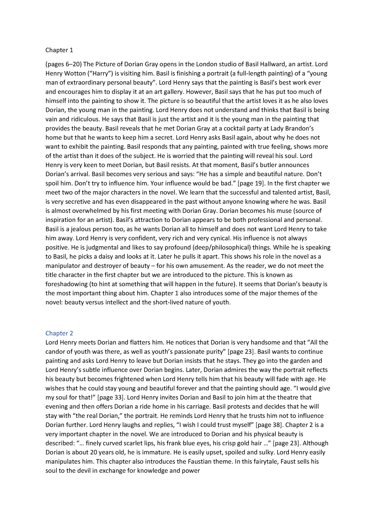 Chapter summaries The picture of Dorian Gray - Chapter 1 (pages 6–20 ...