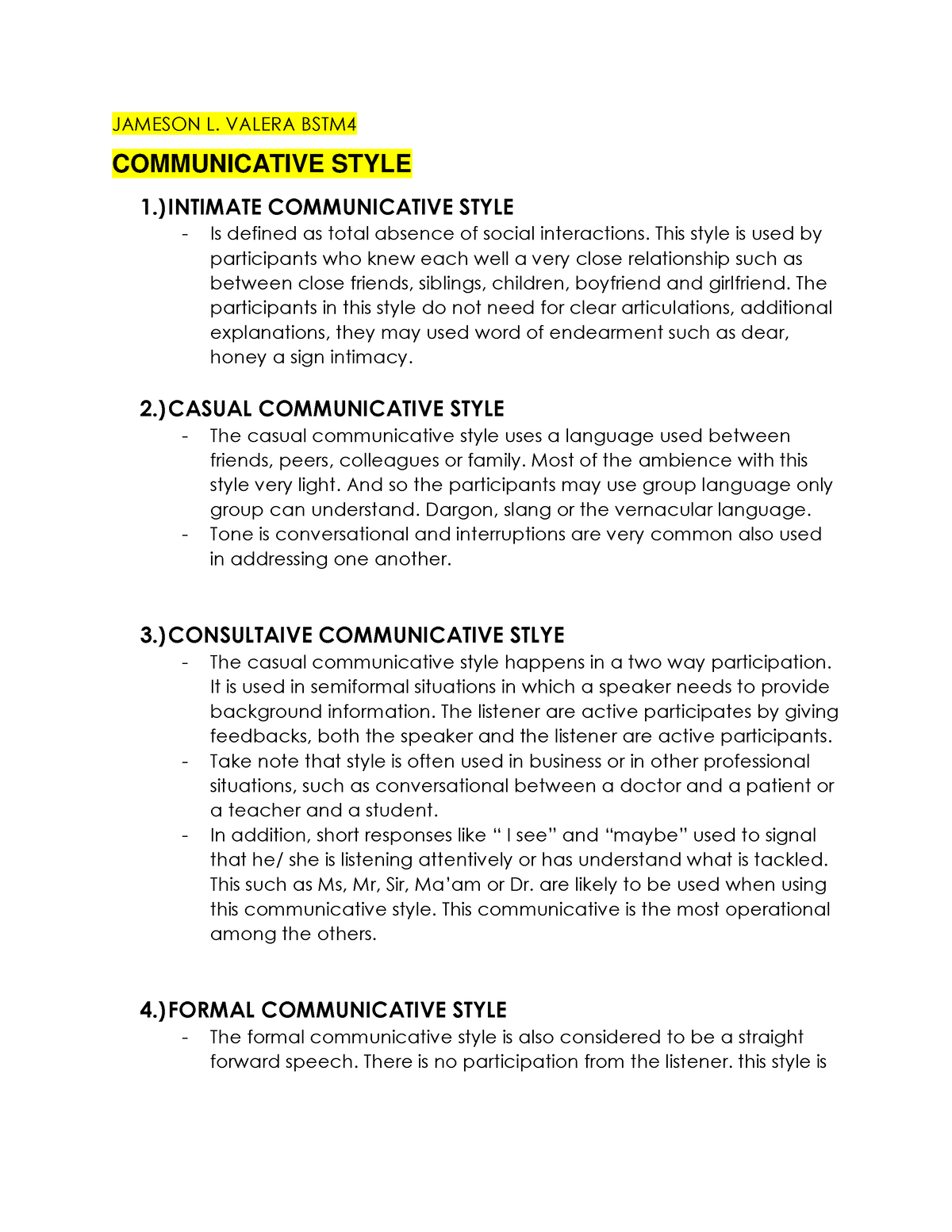 communicative style essay example