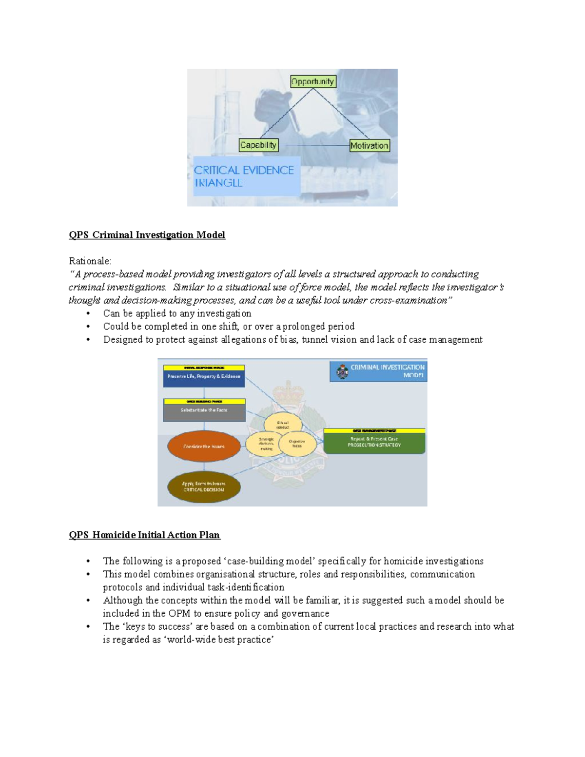 Week 8 Lecture Note - QPS Criminal Investigation Model Rationale: model ...