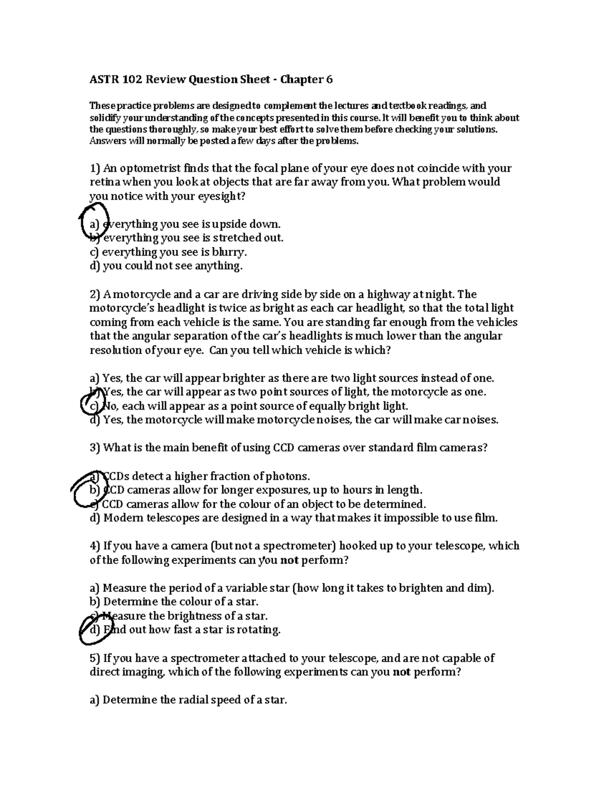 Ch6 practice questions - ASTR 102 Review Question Sheet Chapter 6 These ...