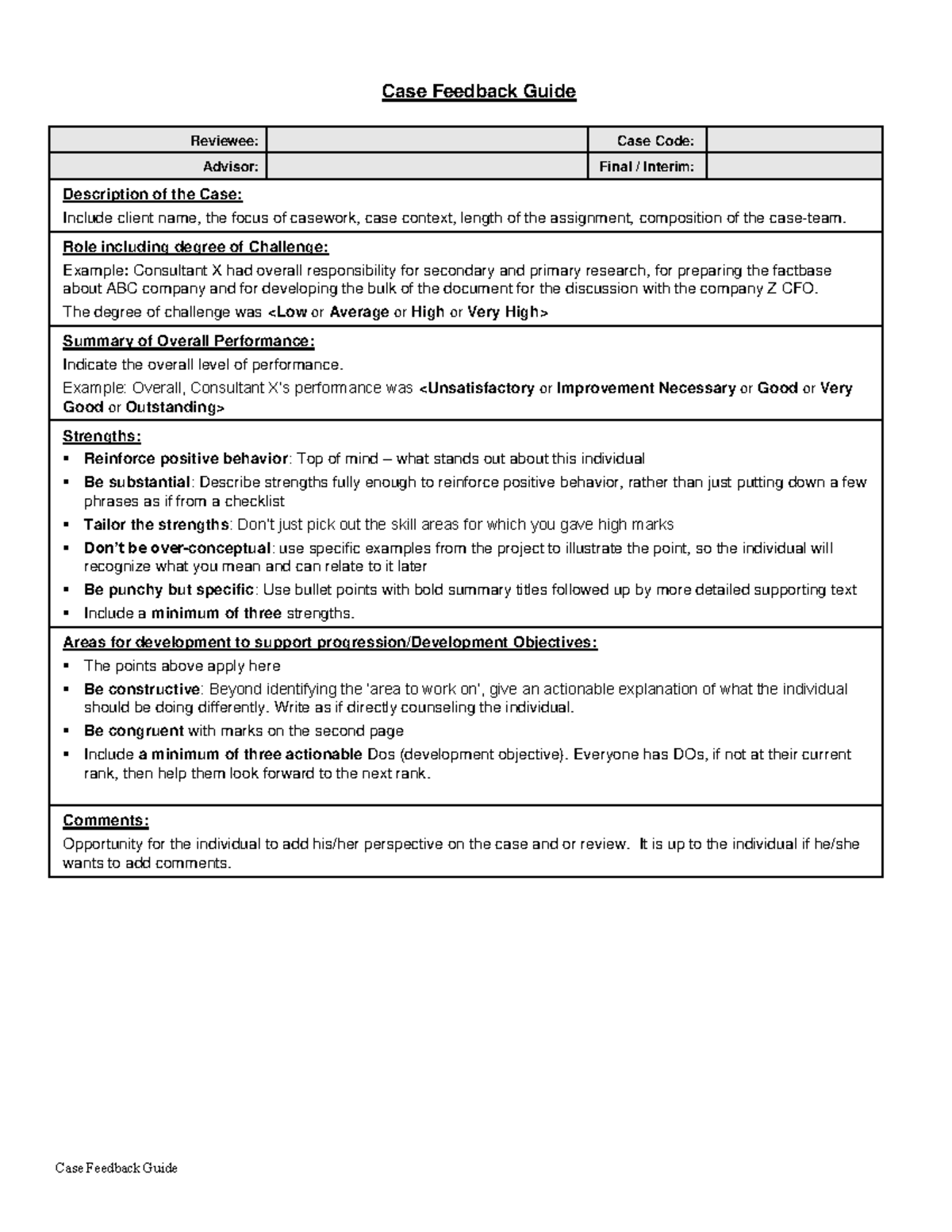 Case Feedback Guide . Fom Business Conslting - Case Feedback Guide Case ...