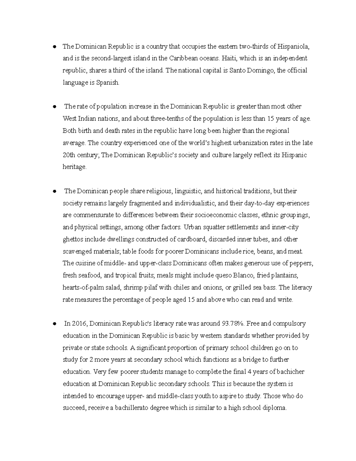 Part 2- Research - The Dominican Republic is a country that occupies ...