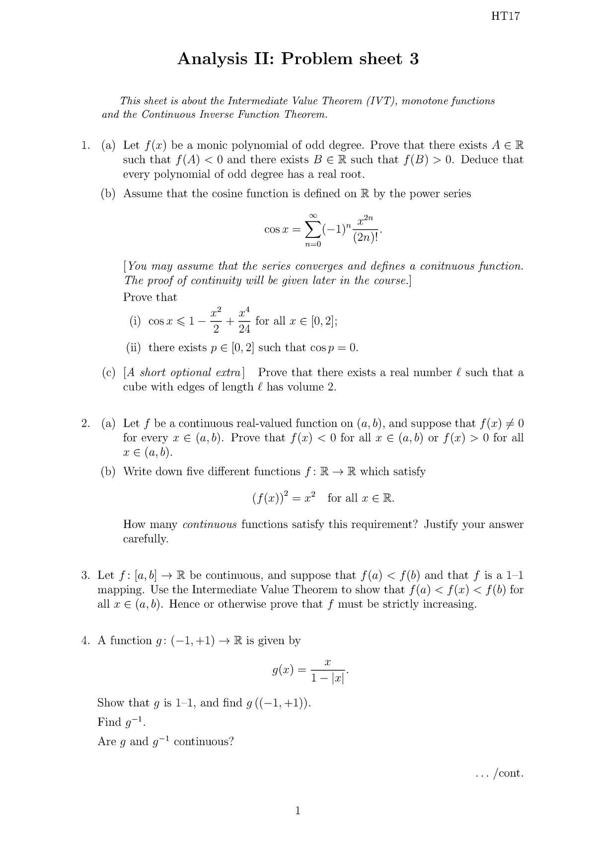 Analysis 2 Sheet 3 Ox Ht17 Analysis Ii Problem Sheet This Sheet Is About The Studocu