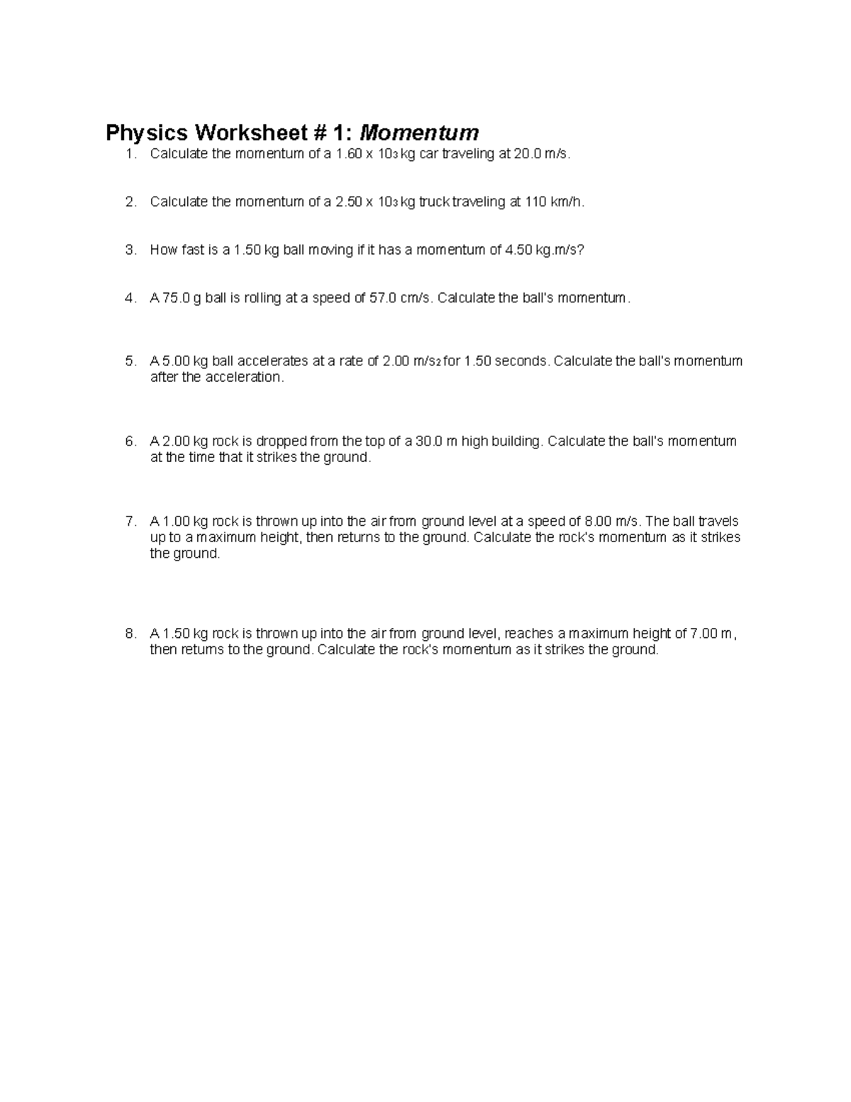 physics-worksheet-momentum-physics-worksheet-1-momentum-calculate